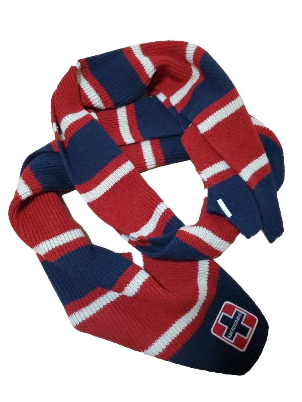 ABERCROMBIE & FITCH Wool Blend Scarf 6 Foot Long Red & Blue Stripes 2000s Preppy